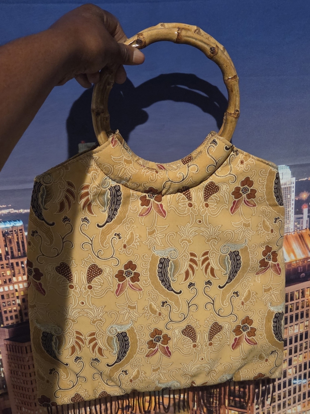 St. John's Bay Yellow Floral Tote with Bamboo Handles